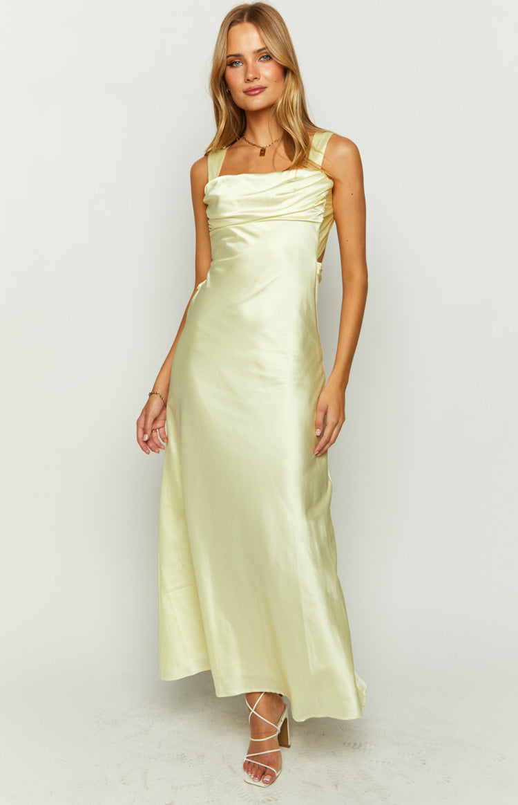 Shop Formal Dress - Laria Yellow Satin Formal Maxi Dress secondary image