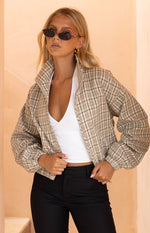 Lee Beige Plaid Funnel Neck Jacket Image