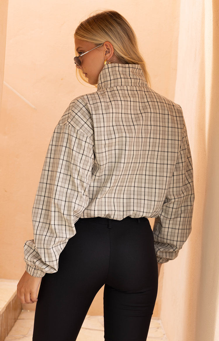 Lee Beige Plaid Funnel Neck Jacket Image
