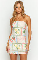 lee white roma print strapless mini dress Lee White Roma Print Strapless Mini Dress