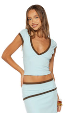 Levi Blue Contrast Bind Jersey Top Image