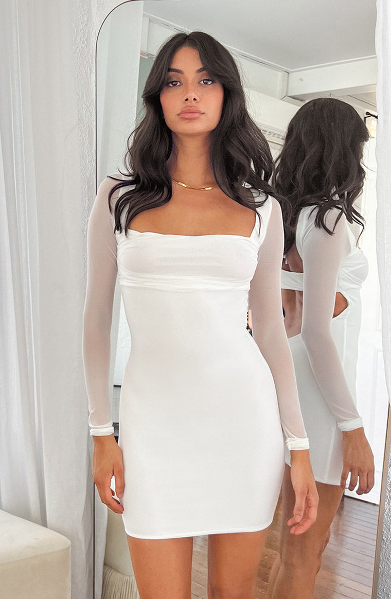 Leyna White Mesh Long Sleeve Dress Image