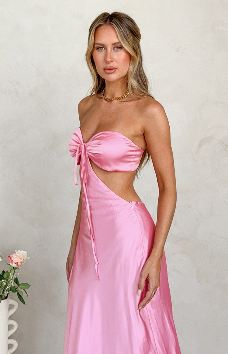 Rosaline Strapless Satin Maxi Dress (Light Pink) main image 1