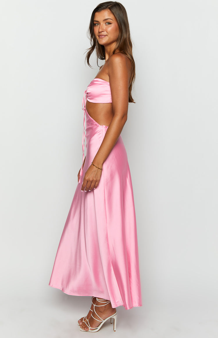 Edel | Pink Satin Strapless Maxi Dress With Drape main image 0
