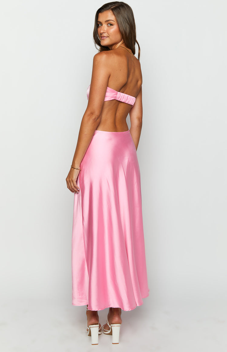 Shop Formal Dress - Lili Pink Satin Strapless Maxi Dress fifth image