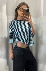 Lioness Bloom Short Sleeve Top Navy Sea Stripe Image