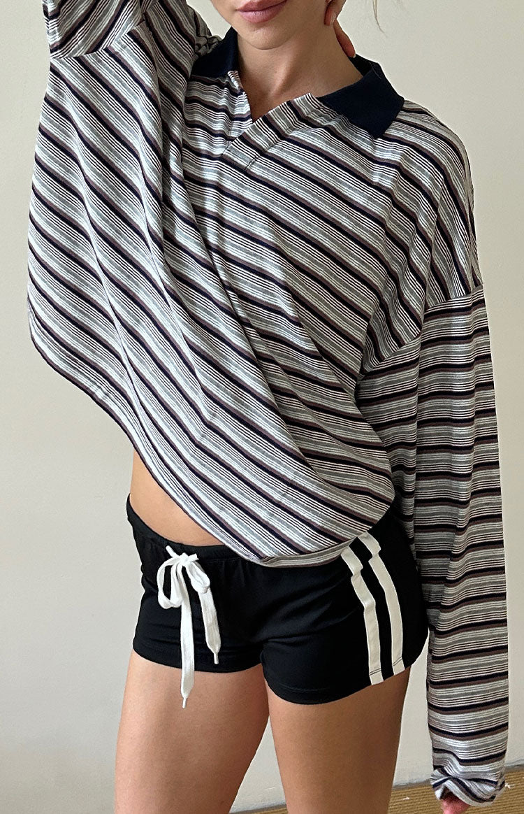 Beginning Boutique Lioness Glastonbury Shorts Noir black fitted shorts with white drawstring and side stripes