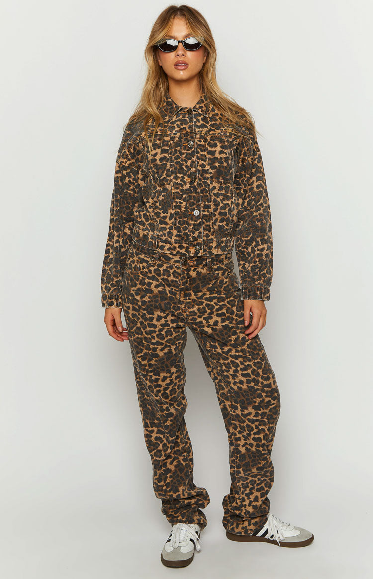 Lioness Carmela Leopard Print Straight Leg Jeans Image