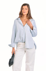 Lola Blue Stripe Embroidered Button Up Shirt Image