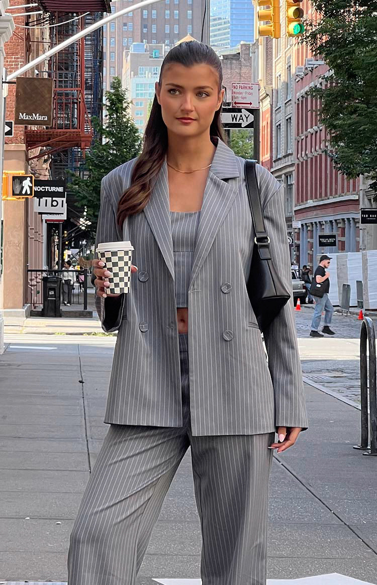 Louis Grey Striped Oversized Blazer - Main Image