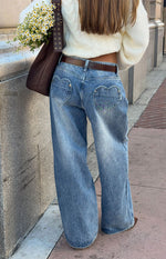 Lovers Lane Mid Wash Denim Heart Pocket Slouchy Jeans Image