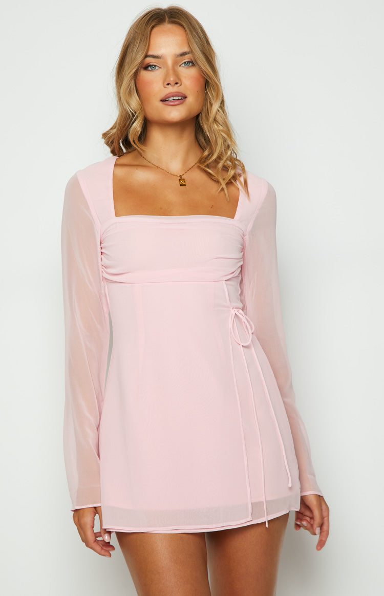 Lucy Baby Pink Long Sleeve Mini Dress - Main Image