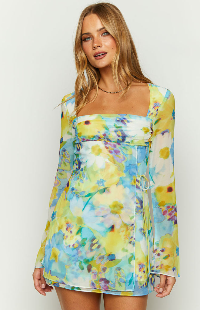 L05- Lt. Blue floral long dress 38C/34W main image 0