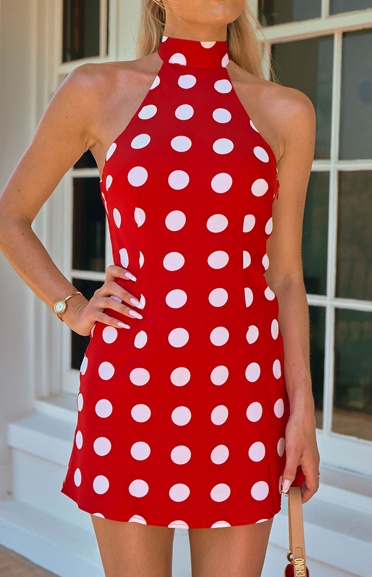 Maia Red Spot Halter Neck Mini Dress | Beginning Boutique AU Maia Red Spot Halter Neck Mini Dress | Beginning Boutique AU