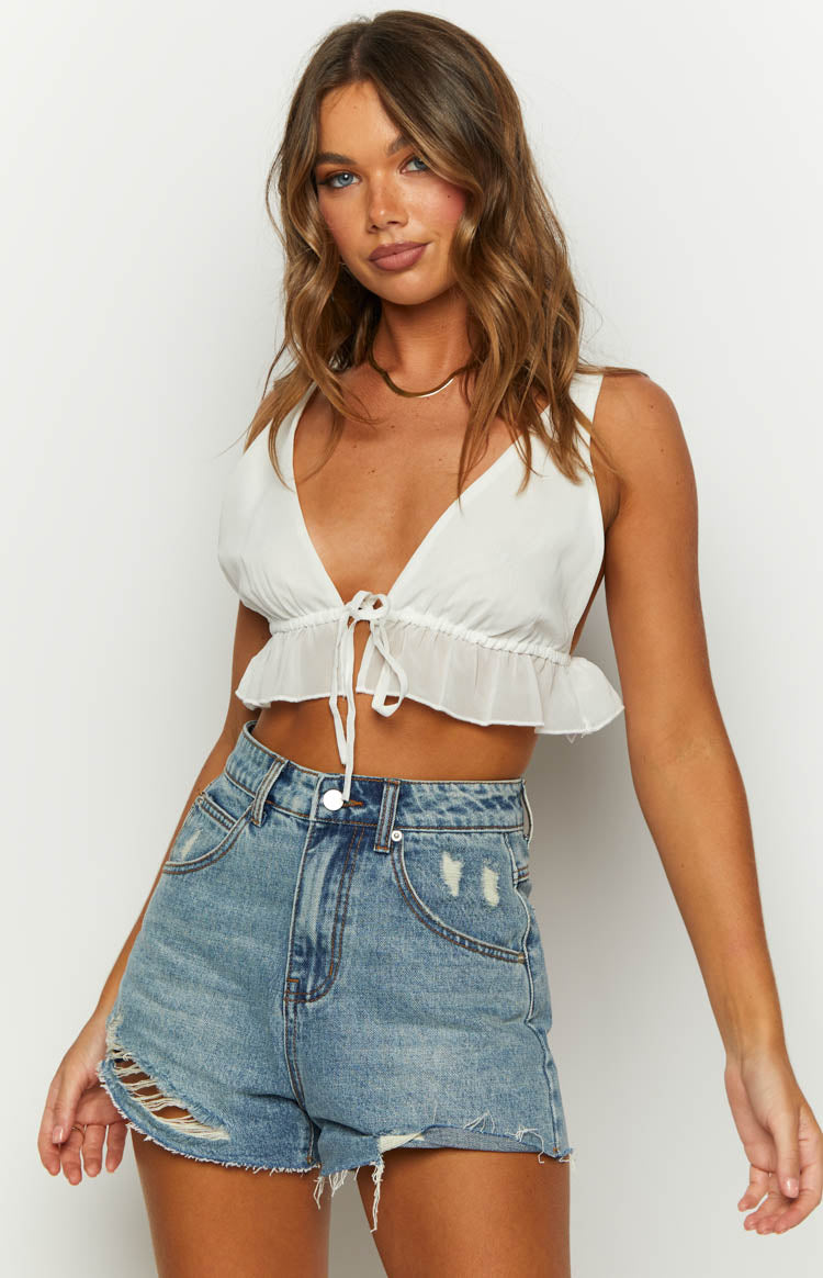 Maiah Blue Denim High Waisted Shorts Image