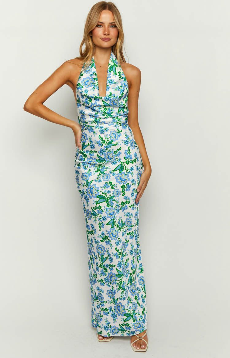 Shop Formal Dress - Marcella Blue Floral Formal Maxi Dress third image