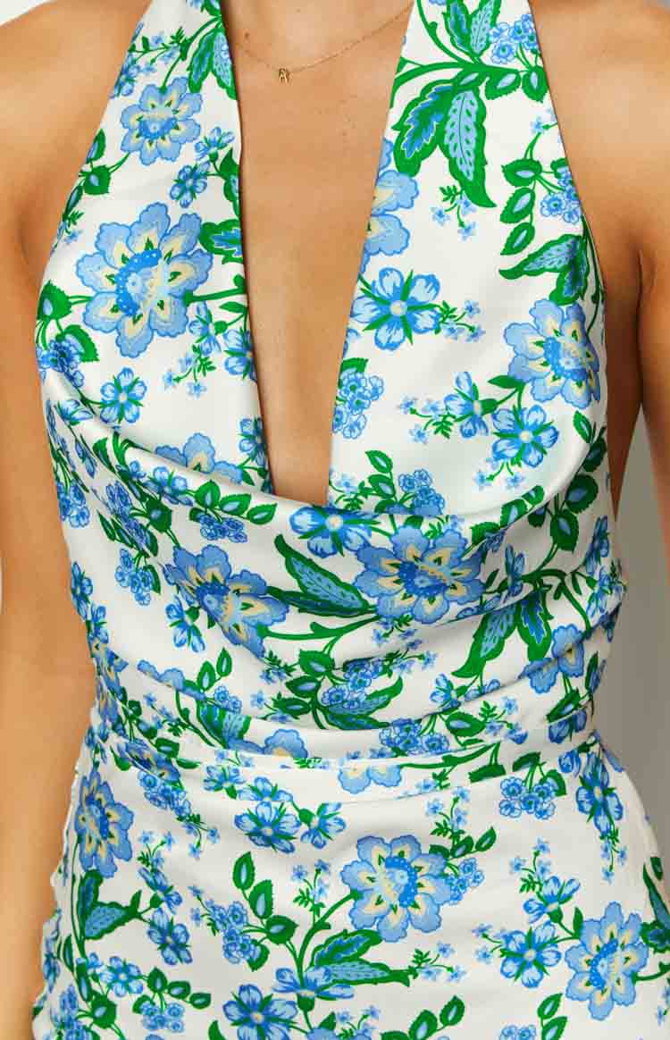 Shop Formal Dress - Marcella Blue Floral Formal Maxi Dress sixth image