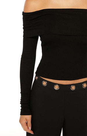 Marlin Black Off Shoulder Long Sleeve Top