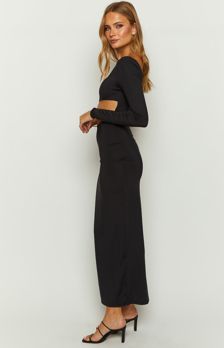 Shop Formal Dress - Maxine Black One Shoulder Midi Dress third image