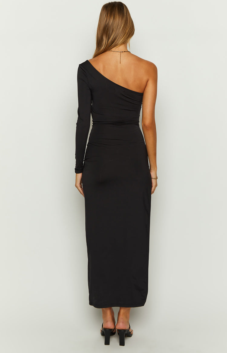 Shop Formal Dress - Maxine Black One Shoulder Midi Dress fourth image