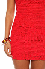 Mazzy Red Strapless Crochet Floral Mini Dress Image