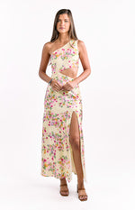 Mellick Yellow Bloom Satin Maxi Dress Image
