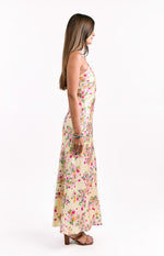 Mellick Yellow Bloom Satin Maxi Dress Image