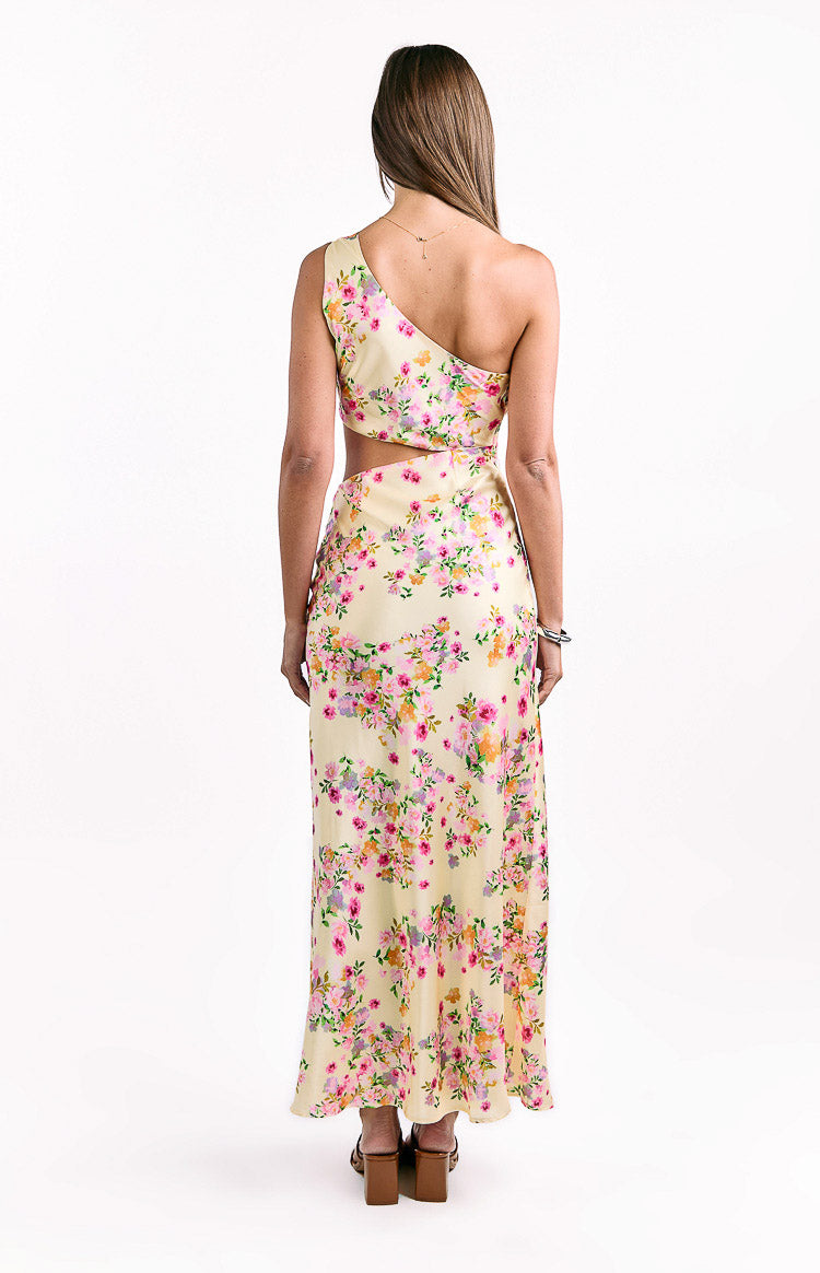 Mellick Yellow Bloom Satin Maxi Dress Image