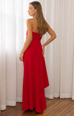 Merlo Red Crepe Strapless Formal Maxi Dress Image