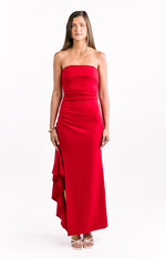 Merlo Red Crepe Strapless Formal Maxi Dress Image