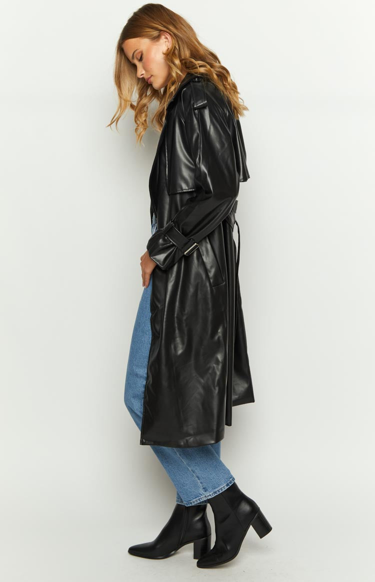 Midnight Mirage Black PU Trench Image