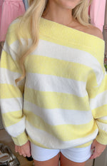 Millie Yellow Stripe Off Shoulder Knit Sweater