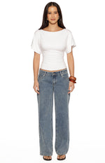 Muriel White Ruched Waist Jersey Top Image