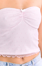 Muse Pink and White Polka Dot Strapless Top Image