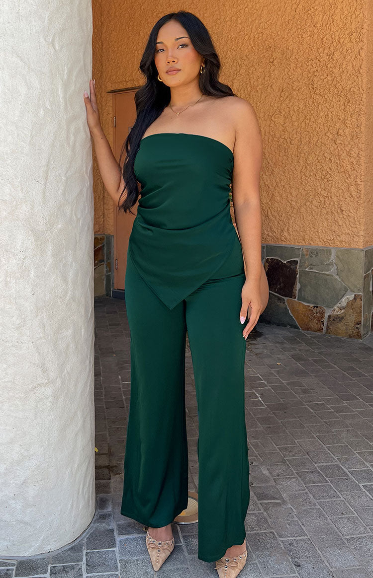 Beginning Boutique Mykonos Teal Pants dark teal high-waisted wide-leg pants