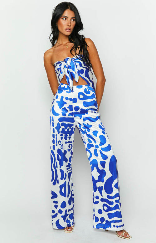 Mykonos Blue Print Pants – Beginning Boutique