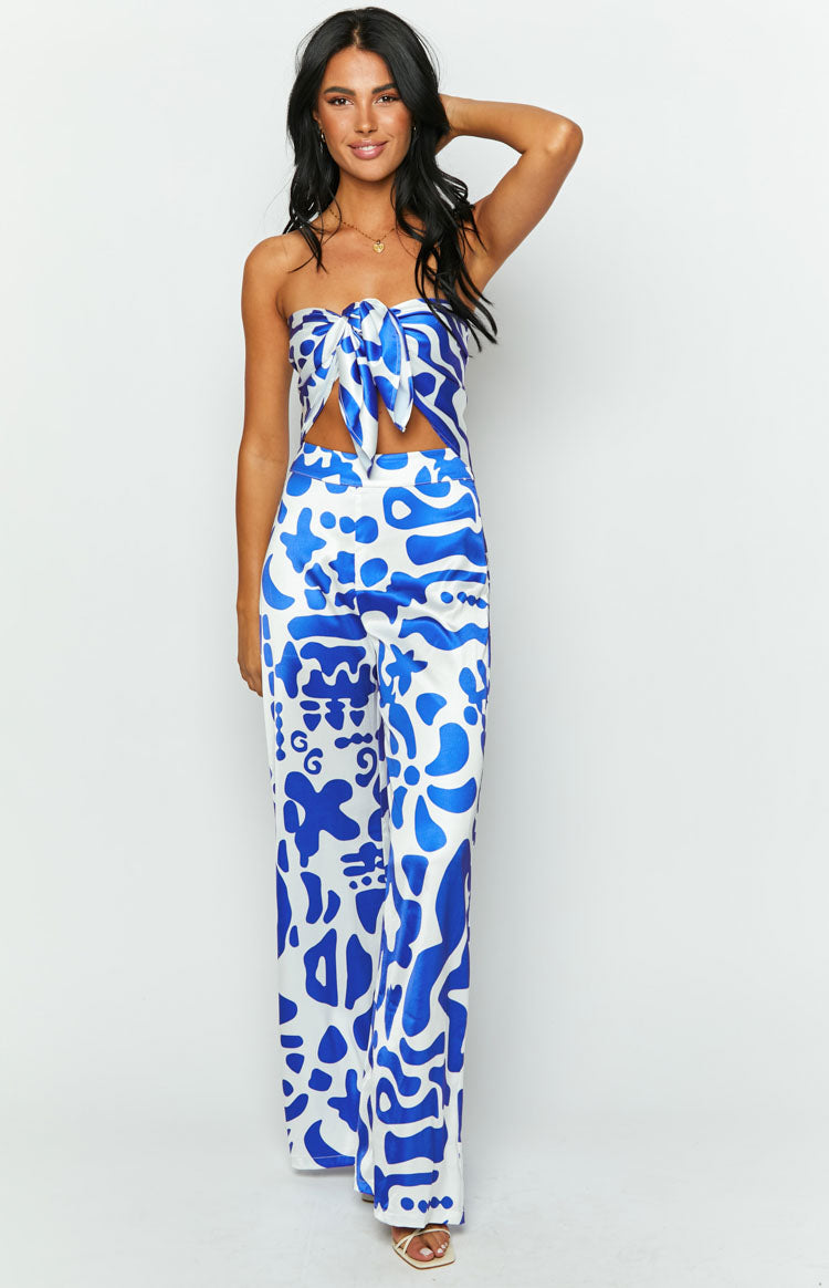 Mykonos Blue Print Scarf Top - Main Image