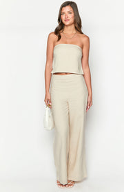 Oat linen blend wide-leg pants with a high waist and a relaxed, flowy fit
