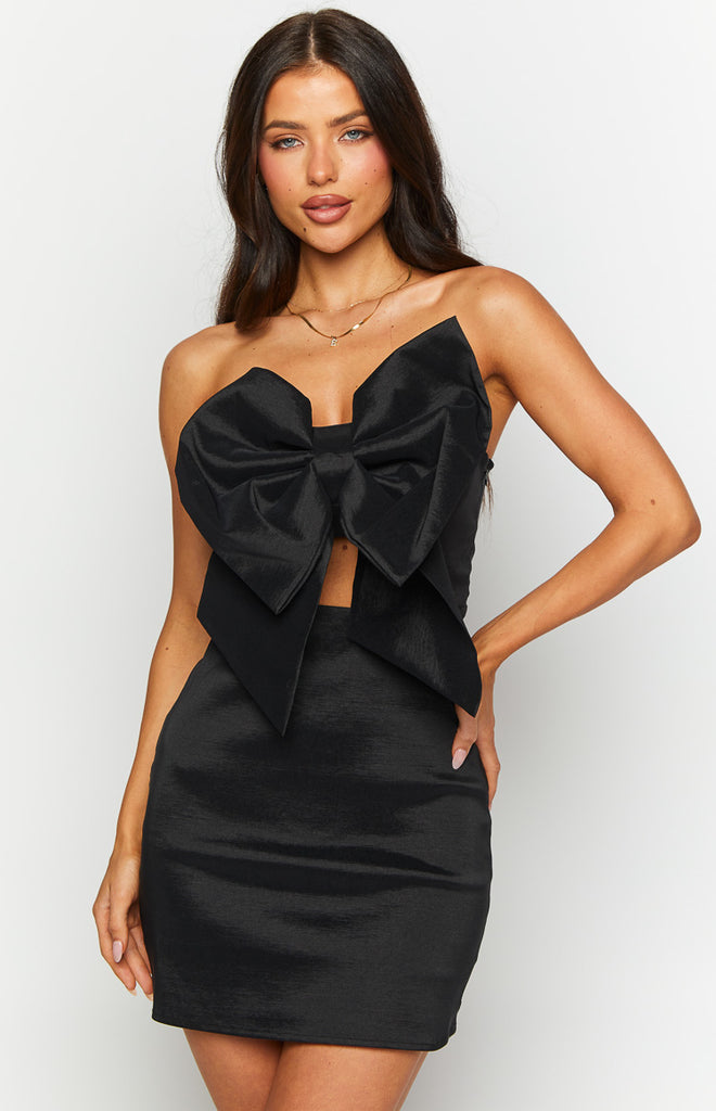 Nadia Black Bow Mini Dress – Beginning Boutique