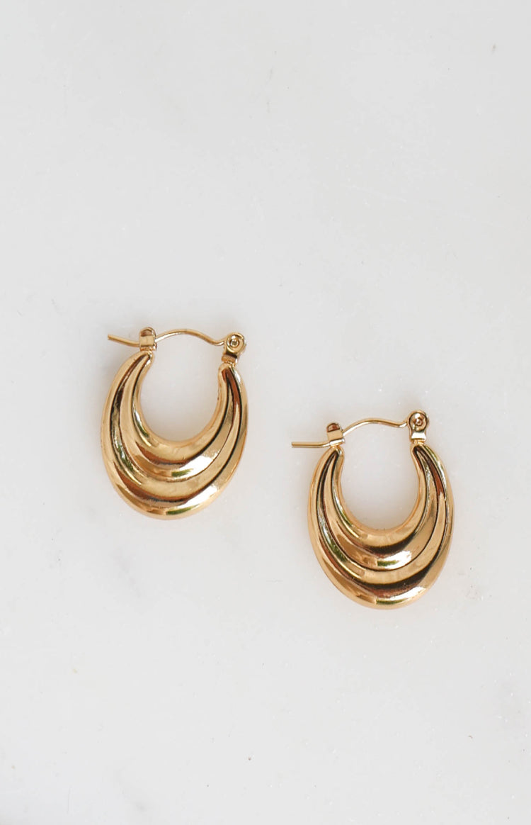 Beginning Boutique Narah Gold Hoop Earrings gold layered chunky oval hoop earrings