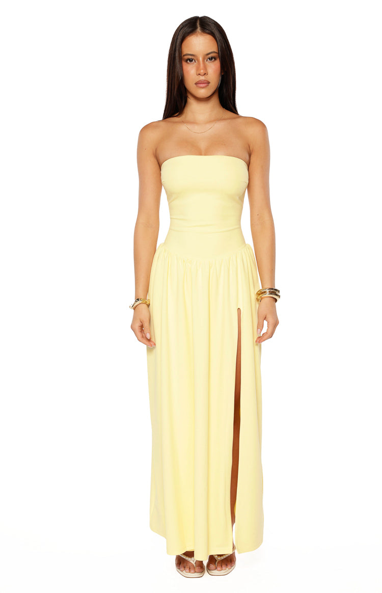 Nate Yellow Strapless Formal Maxi Dress Image