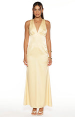 Nicolina Yellow Satin Formal Maxi Dress Image