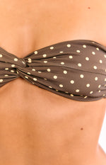 Noosa Brown Polka Dot Strapless Twist Bikini Top Image