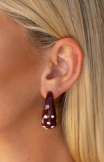 Norah Burgundy Polka Dot Chunky Hoop Earrings Image