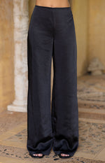 Orla Black Satin Straight Leg Pants Image