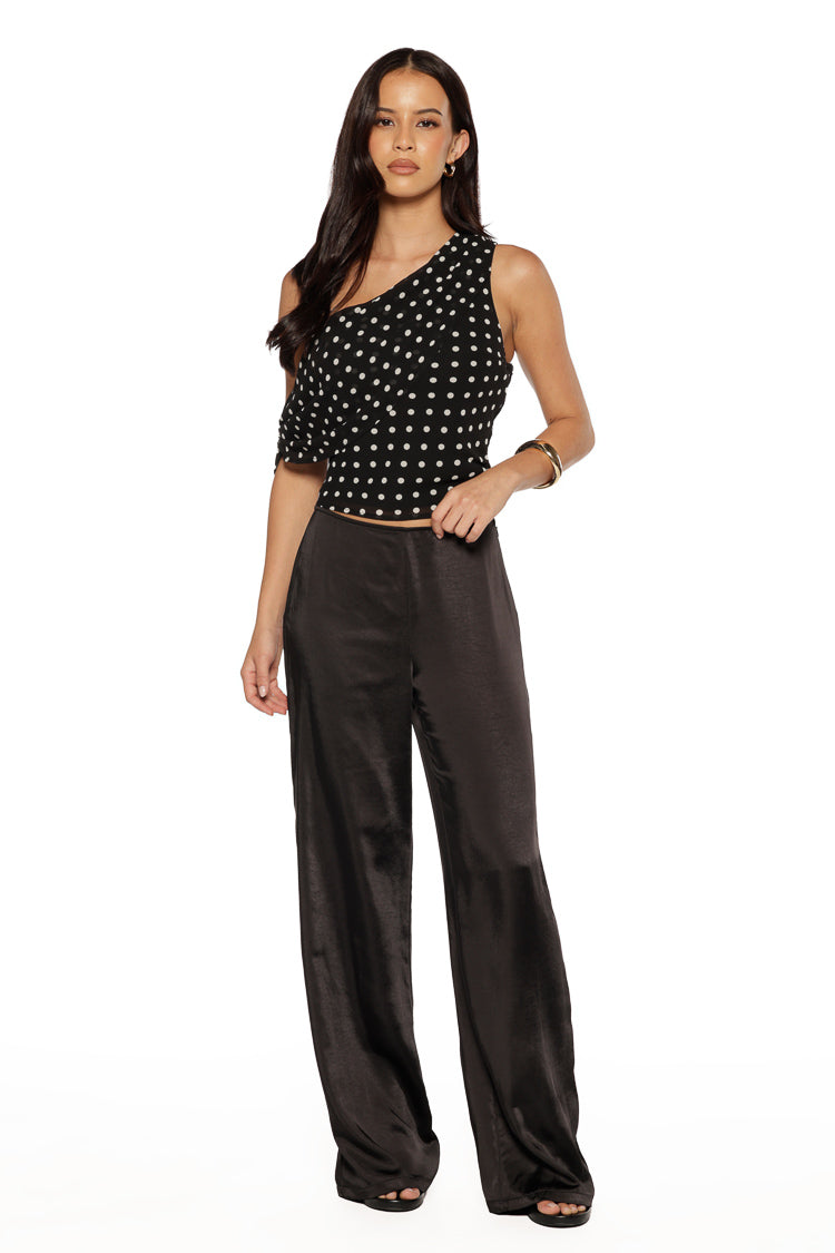 Orla Black Satin Straight Leg Pants Image