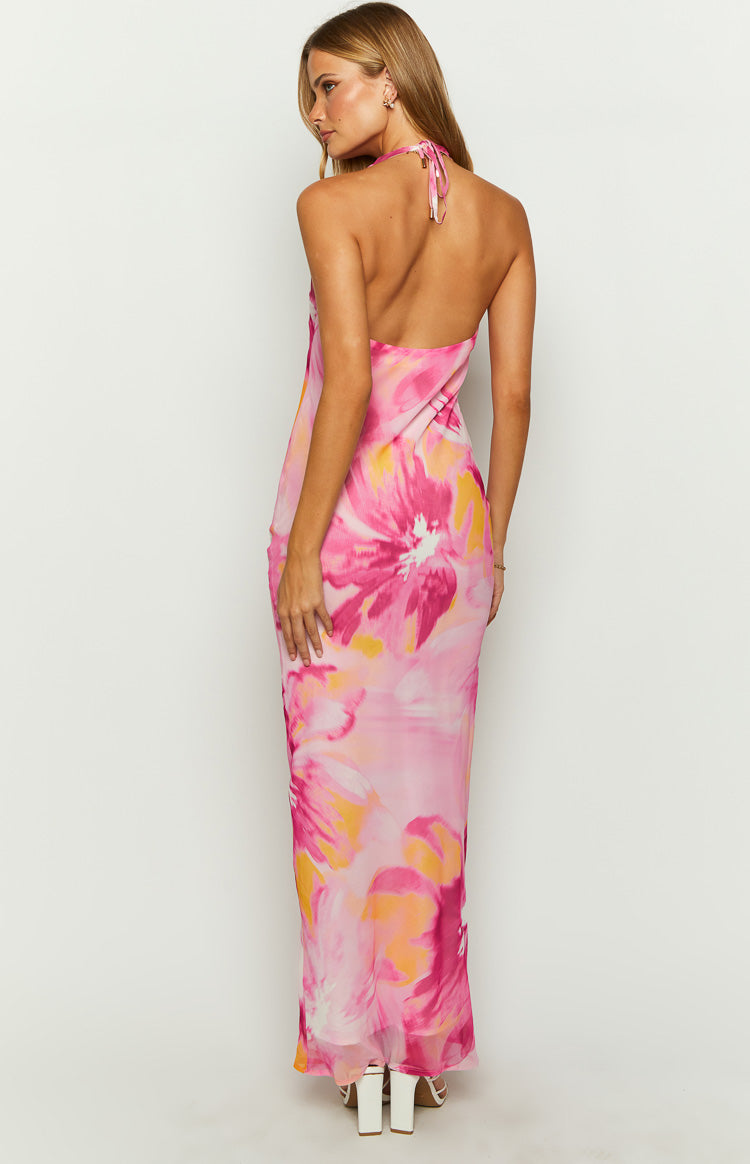 Orleans Pink Hibiscus Print Maxi Dress Image