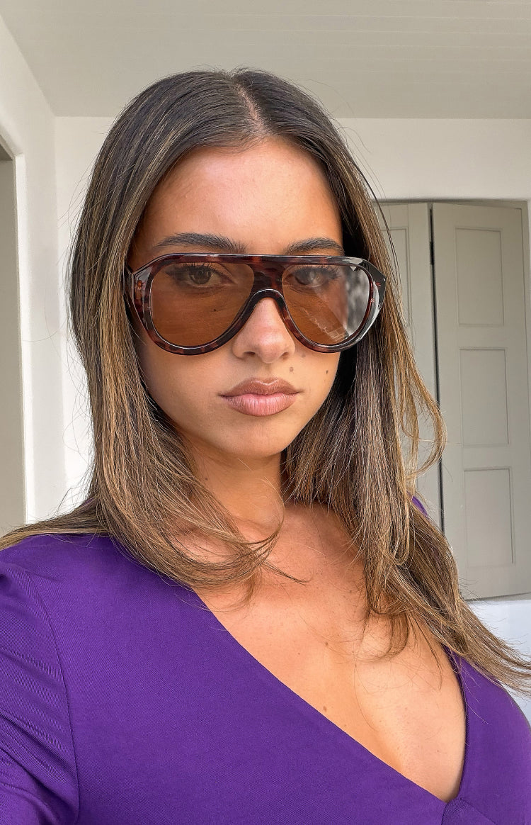 Beginning Boutique Otra Eyewear Cameron Tort Aviator Sunglasses tort aviator sunglasses with thick frames and brown tinted le
