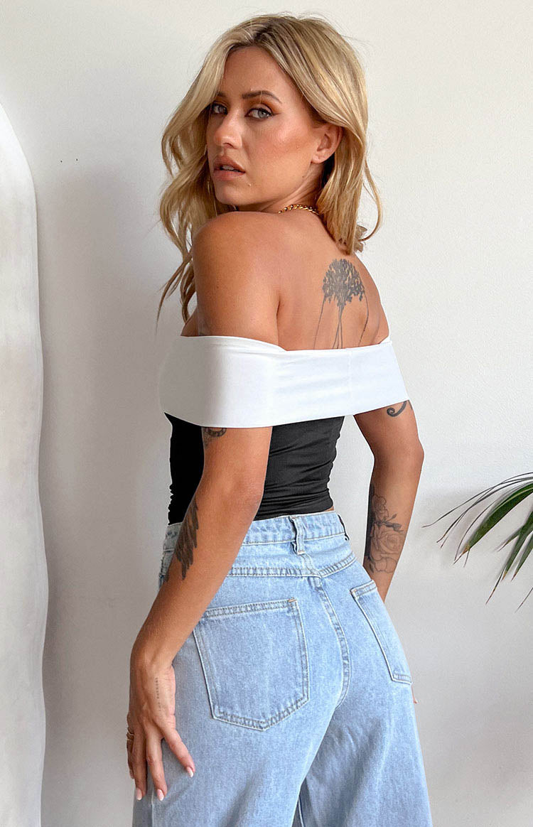 Paige Off Shoulder Black And White Contrast Top Image