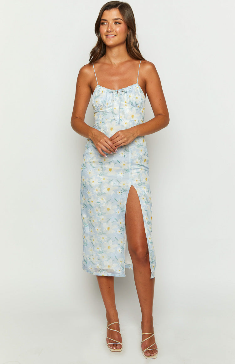 Paloma Blue Floral Midi Dress – Beginning Boutique